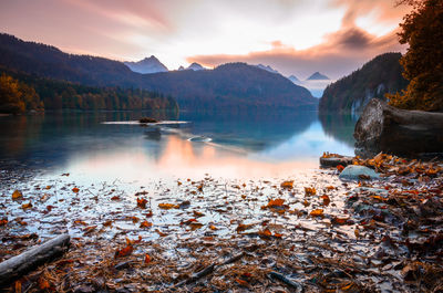 Scenic view of lake against sky during sunset