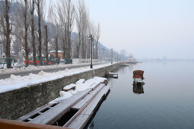 Scenic view of lake against sky during winter, srinagar kashmir 