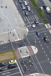 High angle view of cars moving on road