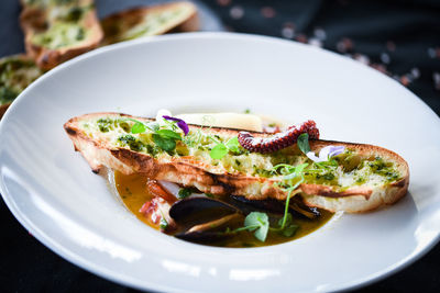 High angle view of food in plate on table