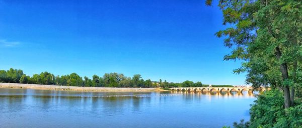 Scenic view of lake against blue sky