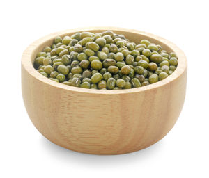 Close-up of eggs in bowl against white background