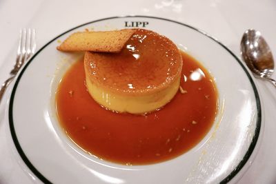 High angle view of dessert in plate on table