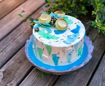 High angle view of cake on table