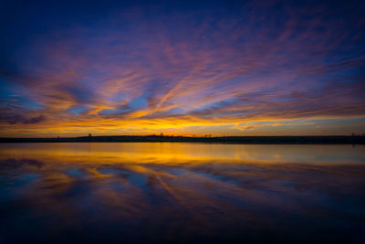 Reflection of clouds in lake at sunset