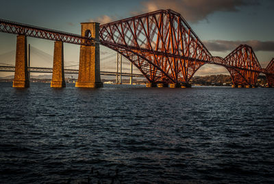 View of suspension bridge over river