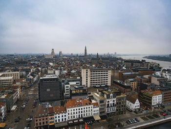 High angle view of buildings against sky in city