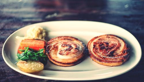 Close-up of food in plate on table