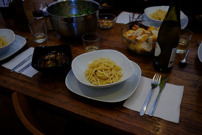 High angle view of food on table in restaurant