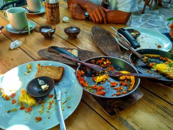 High angle view of food on table