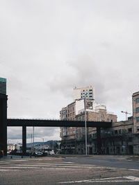 City street by buildings against sky