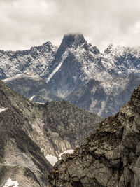 Scenic view of snow covered mountains against sky