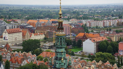 High angle view of buildings in city