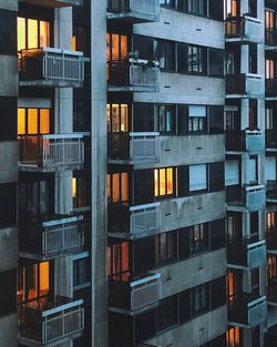 Full frame shot of illuminated apartment building