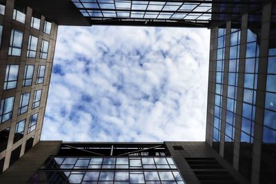 Directly below shot of modern building against sky