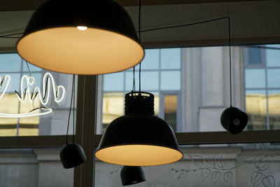 Yellow retro cafe lights with reflections in it. interior design loft style modern vintage