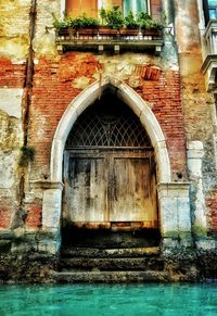 Closed door of old building