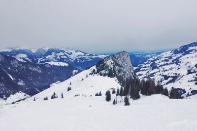 Scenic view of snow covered mountains