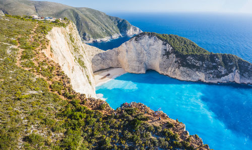 High angle view of rock formation in sea