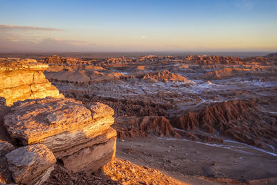 Aerial view of rock formations at sunset