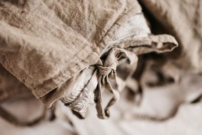 Close-up of dry leaf on bed