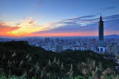 View of cityscape at sunset