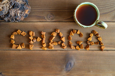 High angle view of coffee on table