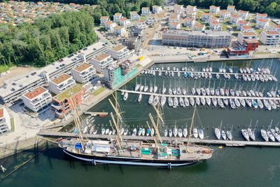 High angle view of marina