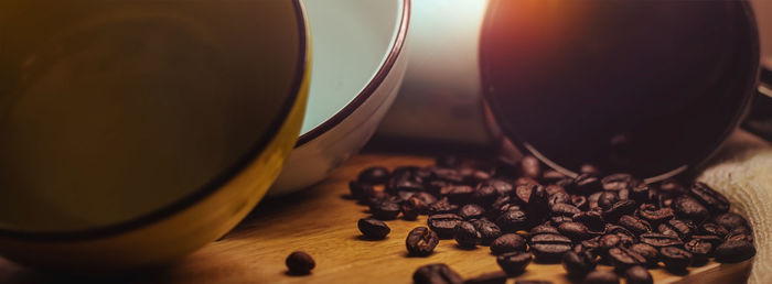 High angle view of coffee beans on table