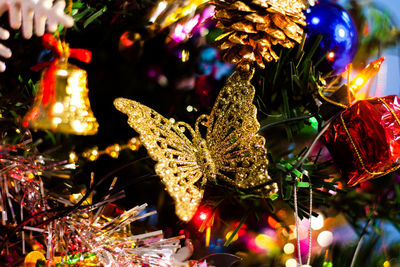 Close-up of christmas tree at night