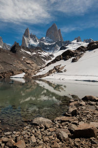 Scenic view of snowcapped mountains against sky