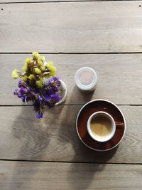 High angle view of coffee on table