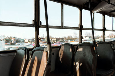 Close-up of seats in bus