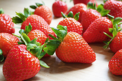 Close-up of strawberries on table