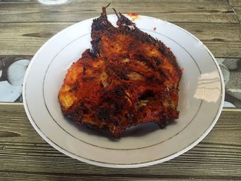 High angle view of food in plate on table