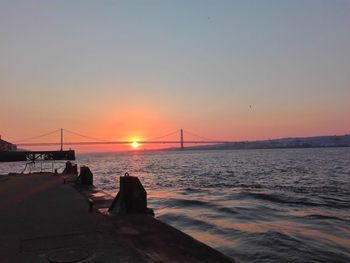 Scenic view of sea against clear sky during sunset