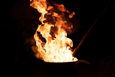 Close-up of fire in the dark