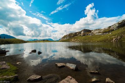 Scenic view of lake against sky