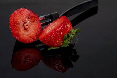 High angle view of chopped fruits on table