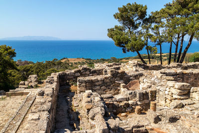 View from excavation site of the ancient city of kamiros at the westside of rhodes island, greece