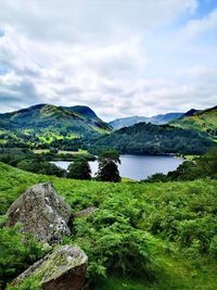 Scenic view of ullswater lake and mountains against sky