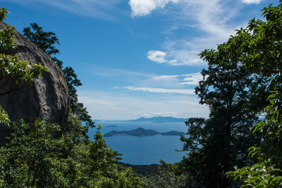 Scenic view of lake against cloudy sky