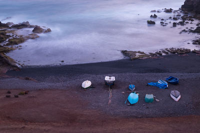 High angle view of pebbles on beach