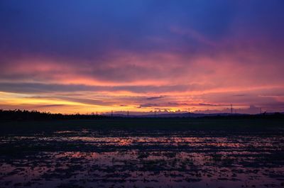 Scenic view of field against sky during sunset