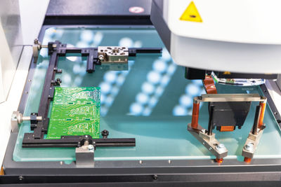 Printed circuit board during production process. electronics manufacturing.