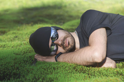 Man lying on grass
