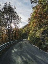 Road amidst trees against sky during autumn