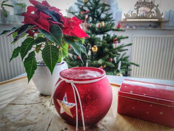 Close-up of christmas decoration on table