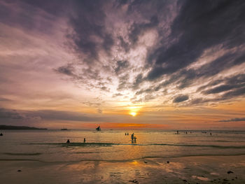 Scenic view of sea against sky during sunset at boracay, philippines. 