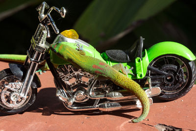 Close-up of toy bicycle